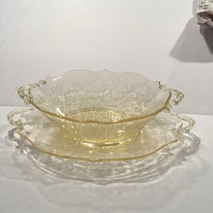 Vintage 11” Topaz Lancaster Landrum Sandwich Platter Cake Plate Depression Glass